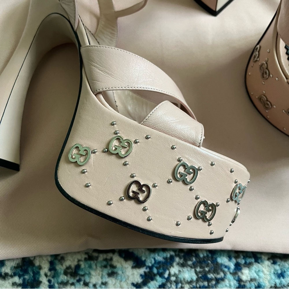 NEW Gucci GG Embellished Platform Sandals Pink 10 - Picture 9 of 16